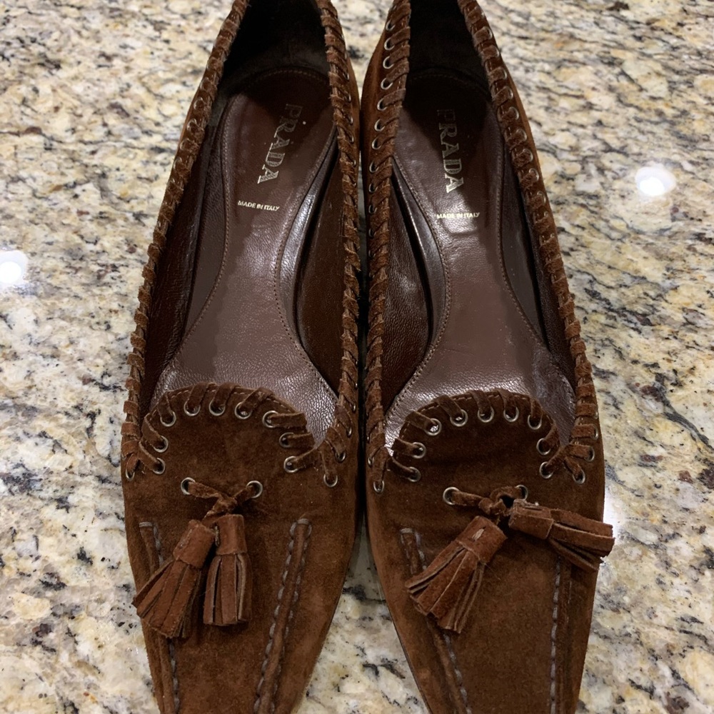 Vintage Suede Prada Heeled Loafers